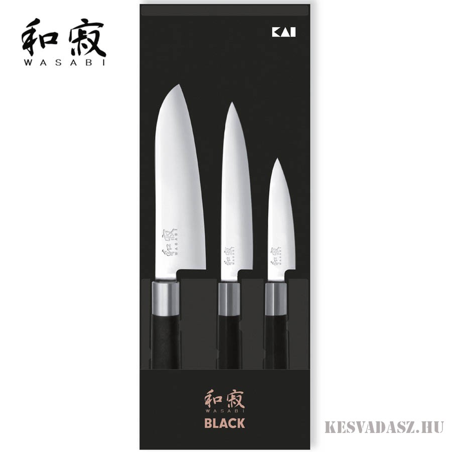 KAI Wasabi Black 3 részes szakácskés szett santoku késsel KAI Wasabi Black 3 részes szakácskés szett santoku késsel