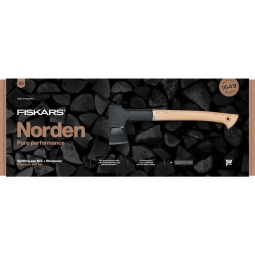 FISKARS N12 Norden hasítófejsze + élező, díszdobozban