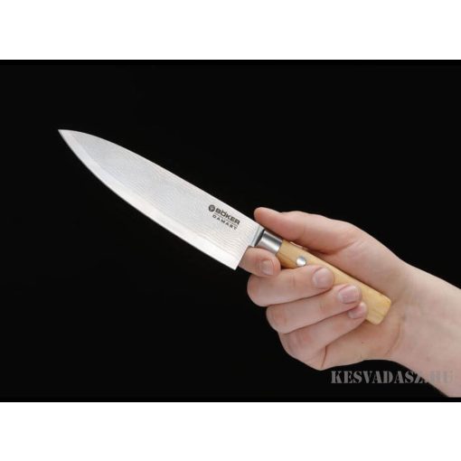 BÖKER Damaszk pengés általános konyhakés - 15 cm-es pengével - olív