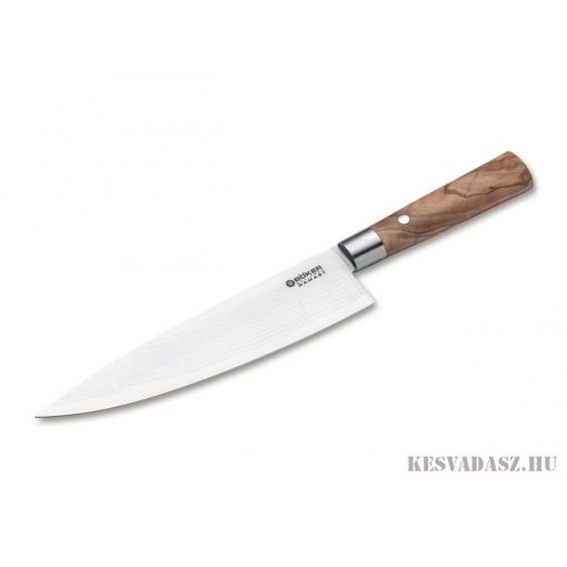 BÖKER Damaszk pengés santoku konyhakés olív - 17,2 cm-es pengével