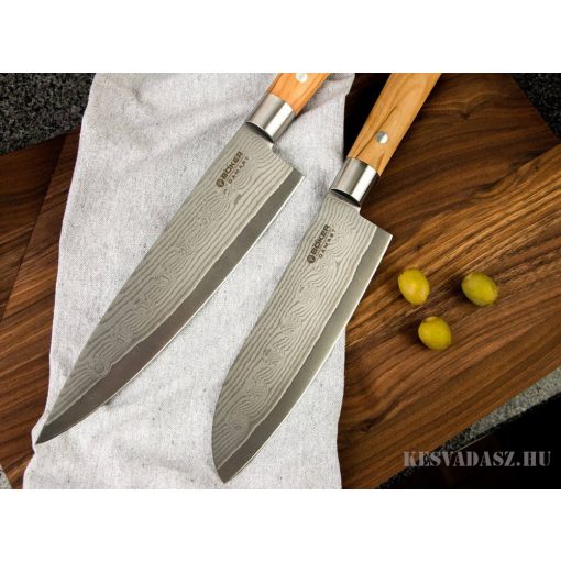BÖKER Damaszk pengés kenyérvágókés olív - 23,5 cm-es pengével