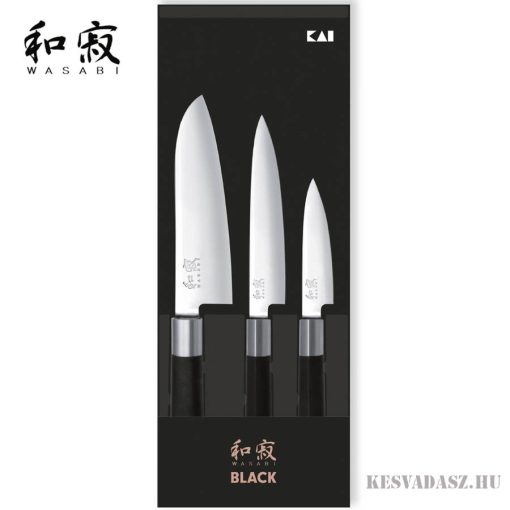 KAI Wasabi Black 3 részes szakácskés szett santoku késsel