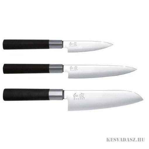 KAI Wasabi Black 3 részes szakácskés szett santoku késsel