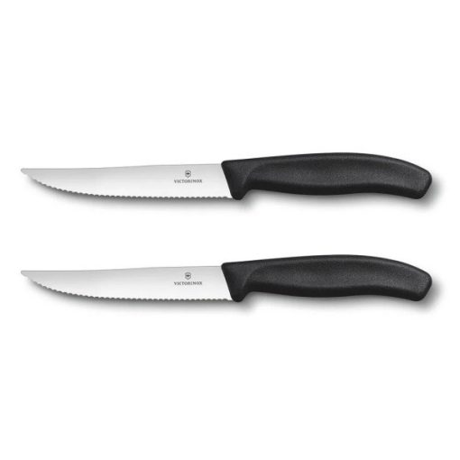 VICTORINOX Swiss Classic steak kés, recézett pengével  (12 cm) 2 részes, fekete