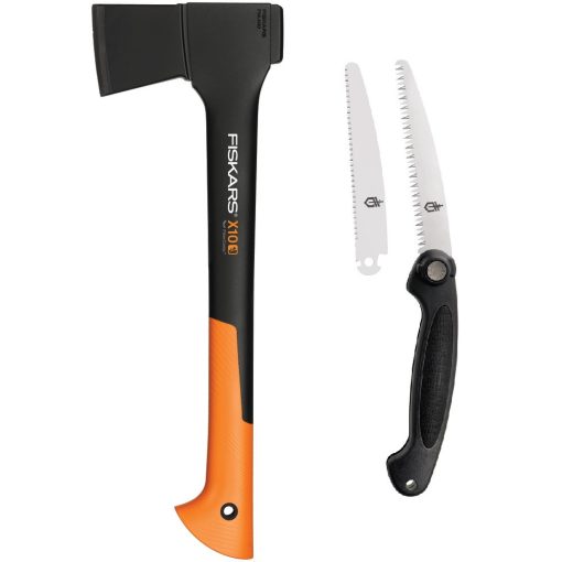 FISKARS X10 ácsfejsze (S) + GERBER Gator cserélhető pengés fűrész