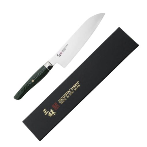 Mcusta Zanmai Revolution Santoku szakácskés, 18 cm penge, zöld Micarta