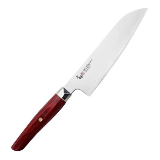 Mcusta Zanmai Revolution Santoku szakácskés, 18 cm penge, vörös pakkafa