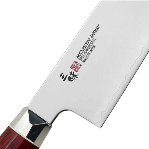 Mcusta Zanmai Revolution Santoku szakácskés, 18 cm penge, vörös pakkafa